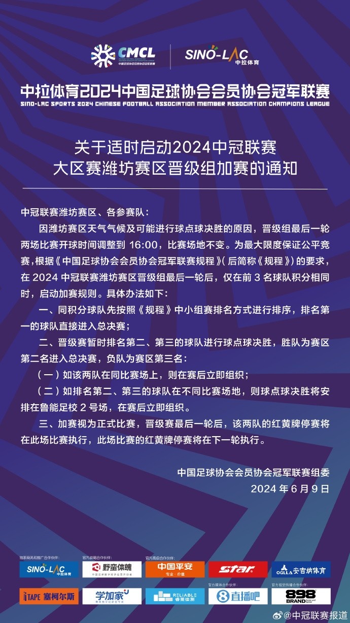 2024中冠联赛潍坊赛区晋级组加赛规则发布 