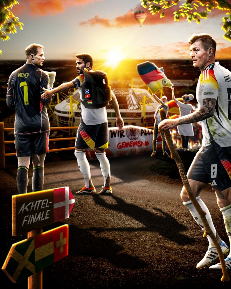 德国发布欧洲杯海报 克罗斯等球员引领球迷前进 