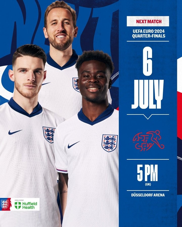 英格兰发布欧洲杯1/4决赛海报，凯恩等球员出镜 