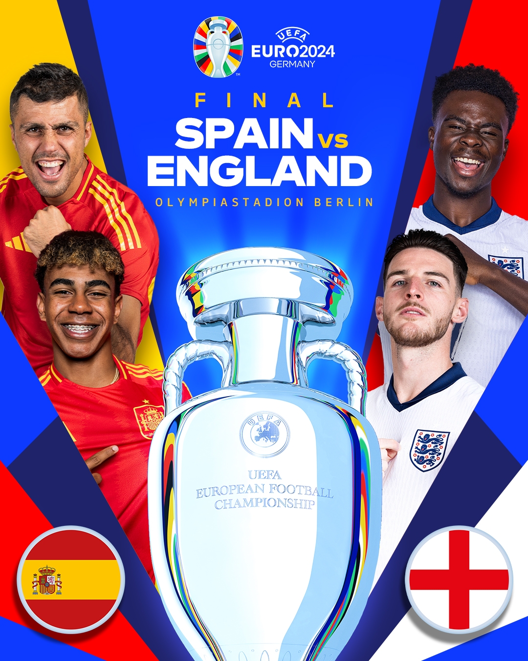 西班牙与英格兰欧洲杯决赛对阵海报发布 