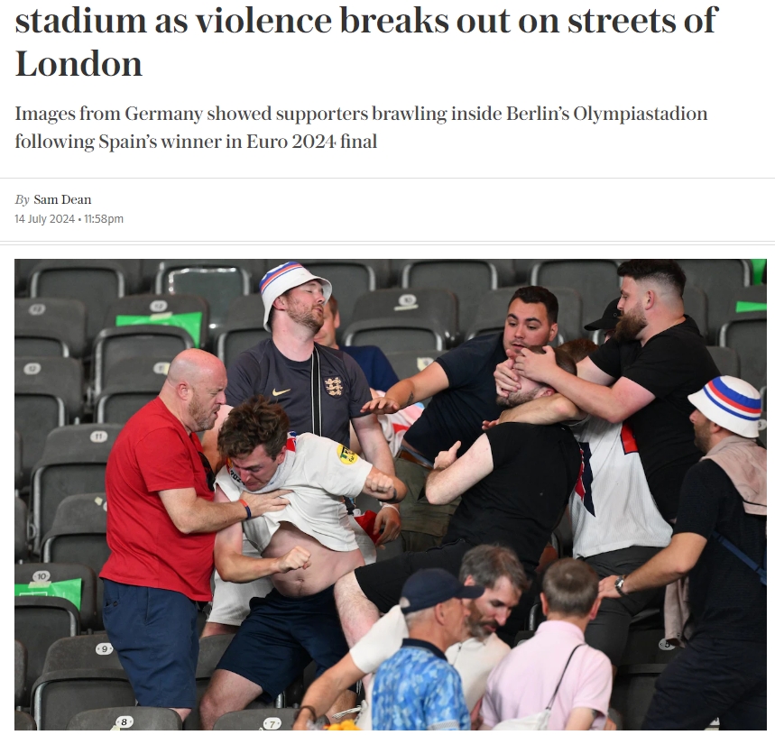英格兰球迷在欧洲杯决赛期间引发骚乱 