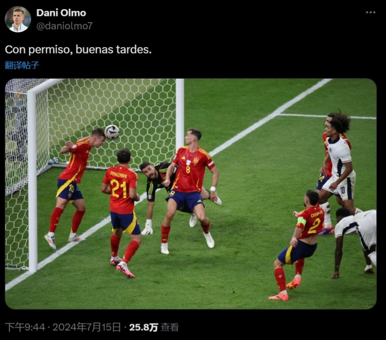 奥尔莫晒出欧洲杯决赛门线解围照片 